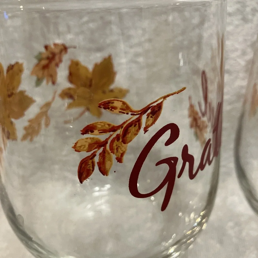Thanksgiving Fall Leaves Stemless Wine Water Glasses GRATEFUL Table Barware (4)